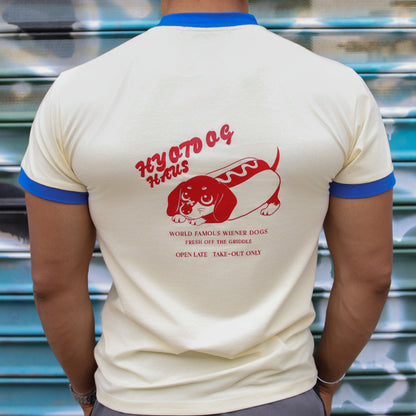 Hyotdog Ringer Tee - Cream / Cobalt
