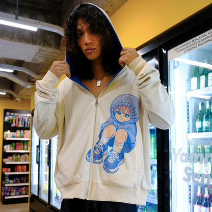 Cocoon Hoodie - Ivory / Cobalt