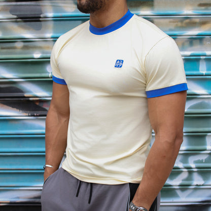 Hyotdog Ringer Tee - Cream / Cobalt