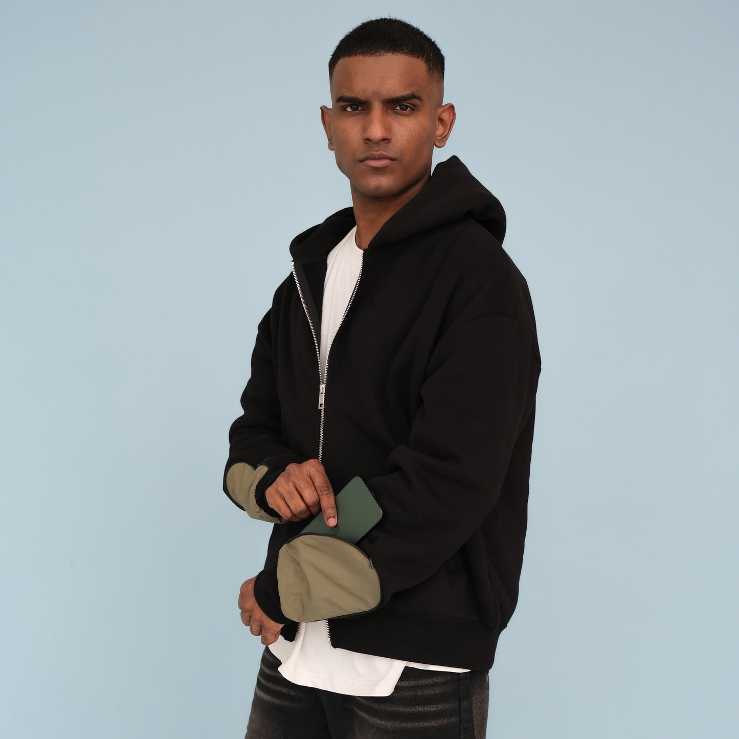 Zip-Zip Hoodie - Black / Sage
