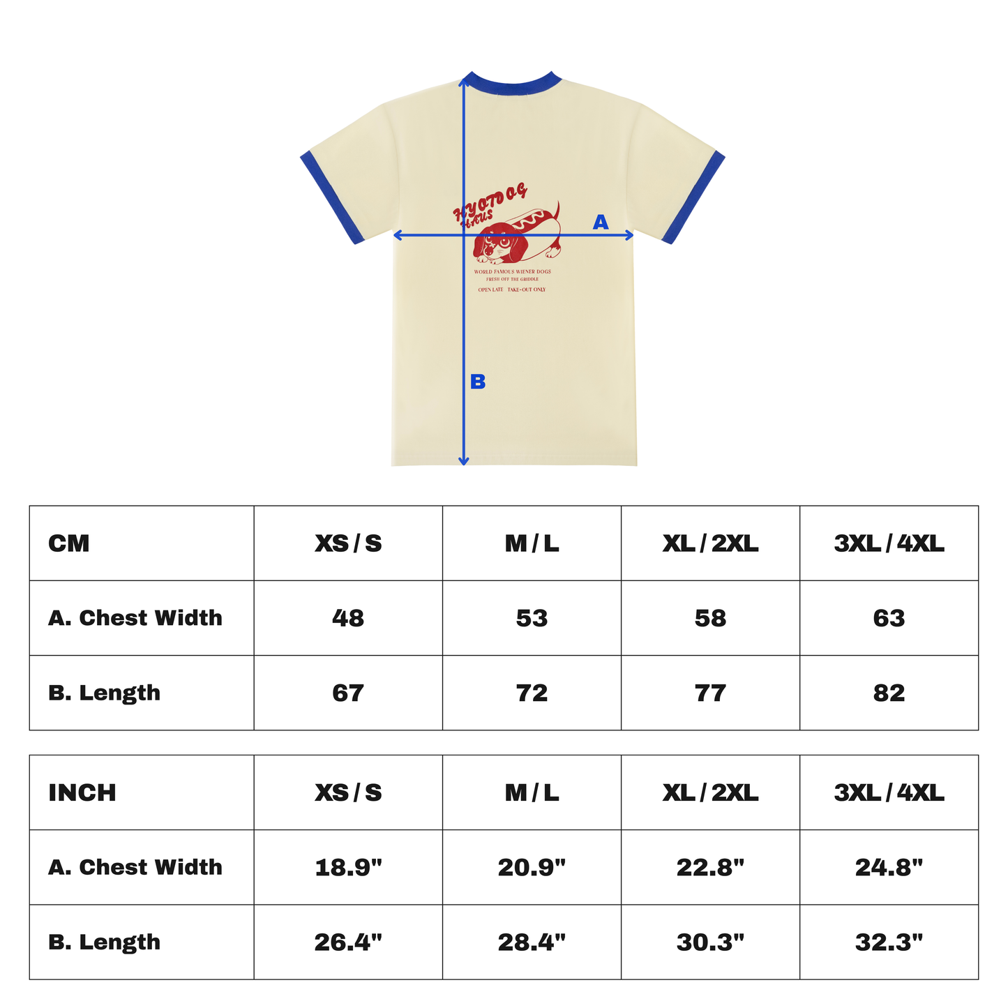 Hyotdog Ringer Tee - Cream / Cobalt
