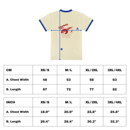 Hyotdog Ringer Tee - Cream / Cobalt